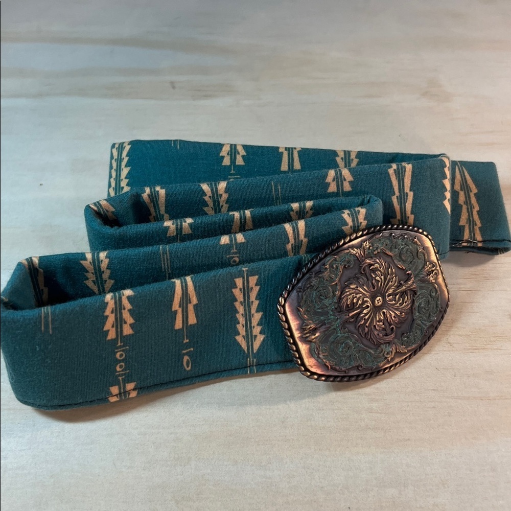 Elegant Teal and Gold Belt Buckle with home made belt - Picture 2 of 2